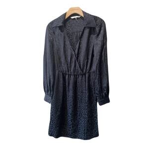 Trina Turk Animal Print Black Silk Wrap Dress Knee Length Long Sleeve Size 2